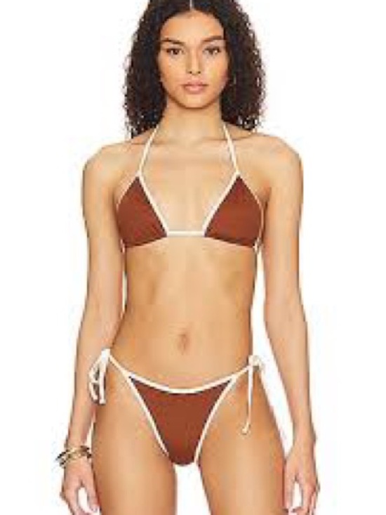 l*space Other - l*space Brown Triangle Bikini with White Contrast Trim
